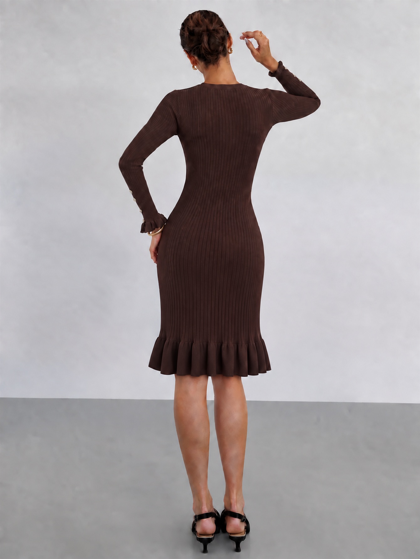 Elegant Bodycon Knit Dress Wom - Bodycon Long Sleeve Ribbed Dress 评论和价格