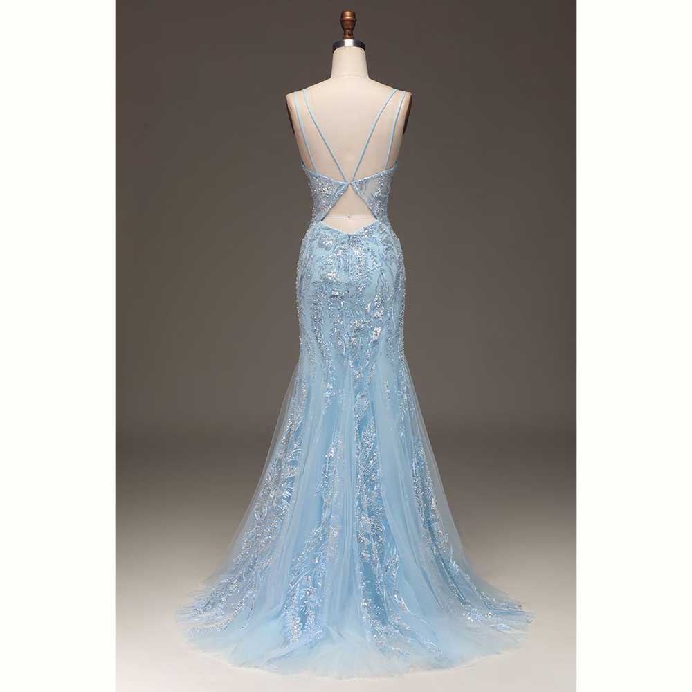 Elegant Light Blue Satin Women - Elegant Satin Evening Gown Split 评论和价格