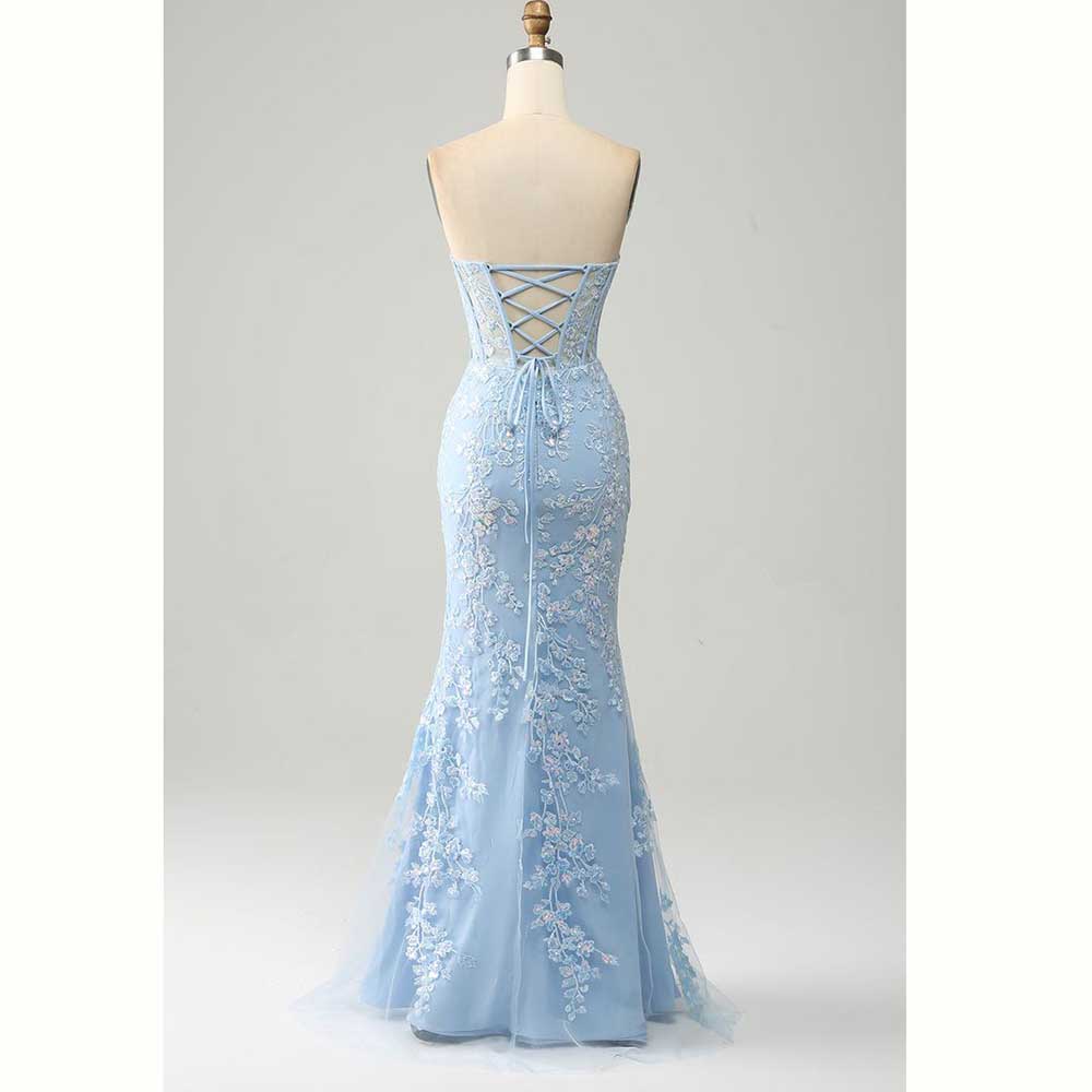 Elegant Light Blue Satin Women - Elegant Satin Evening Gown Split 评论和价格