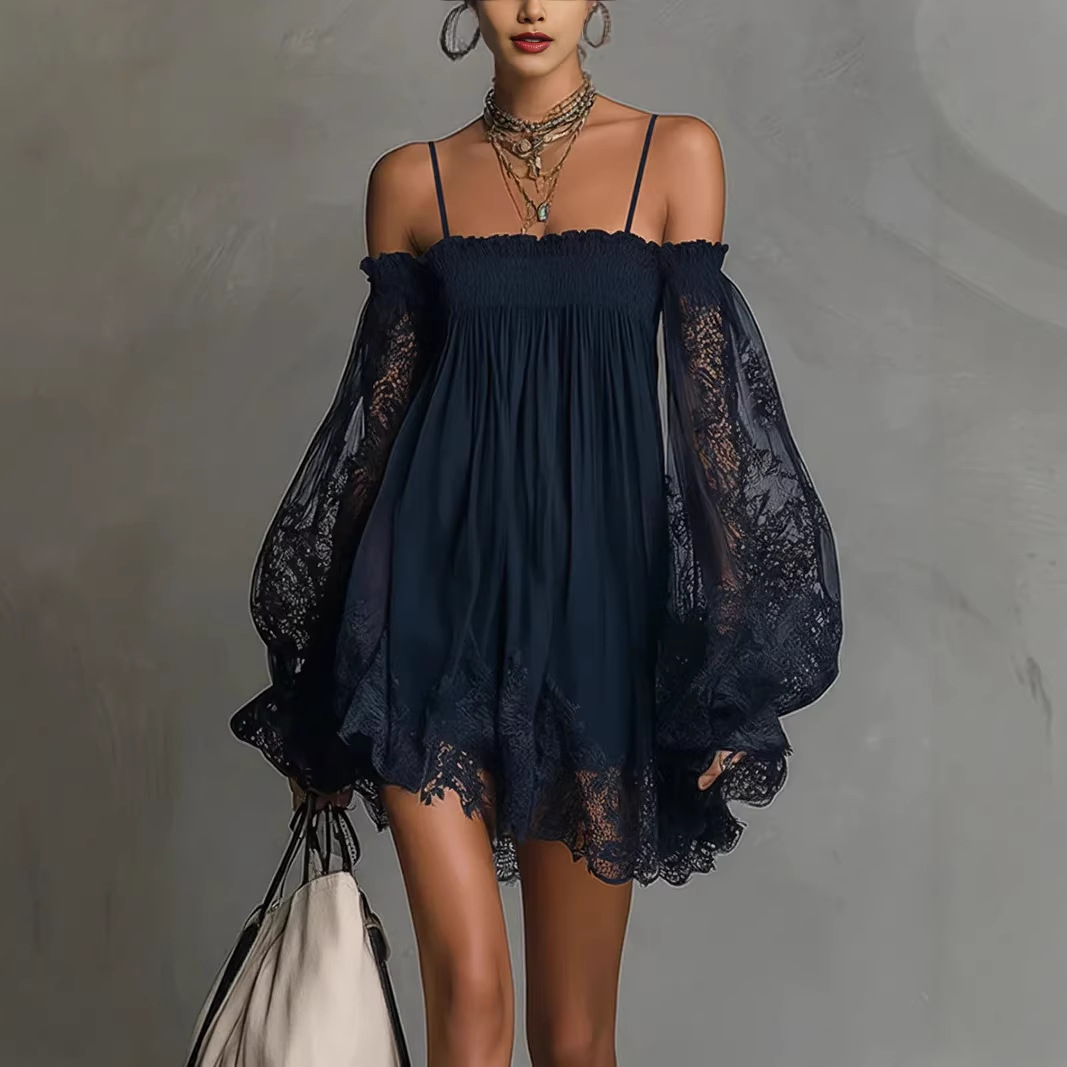 Off Shoulder Women Mini Dress  - French Vintage Floral Midi Dress 评论和价格
