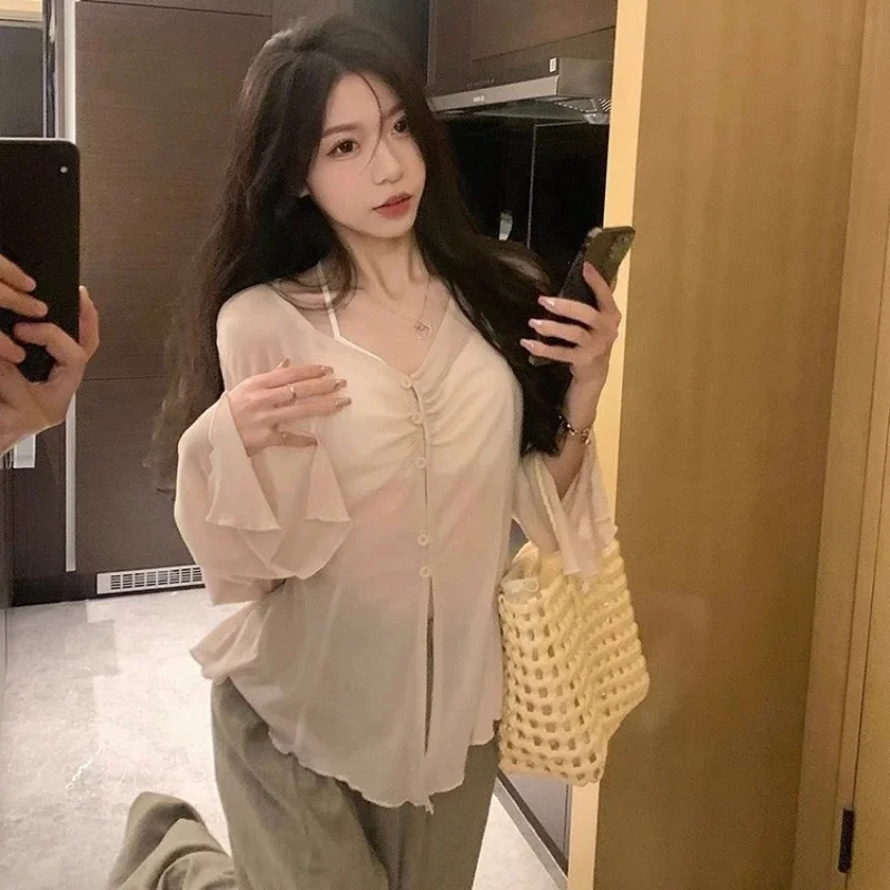 Sheer Flare Sleeve Blouse - Y2 - Blouses 评论和价格