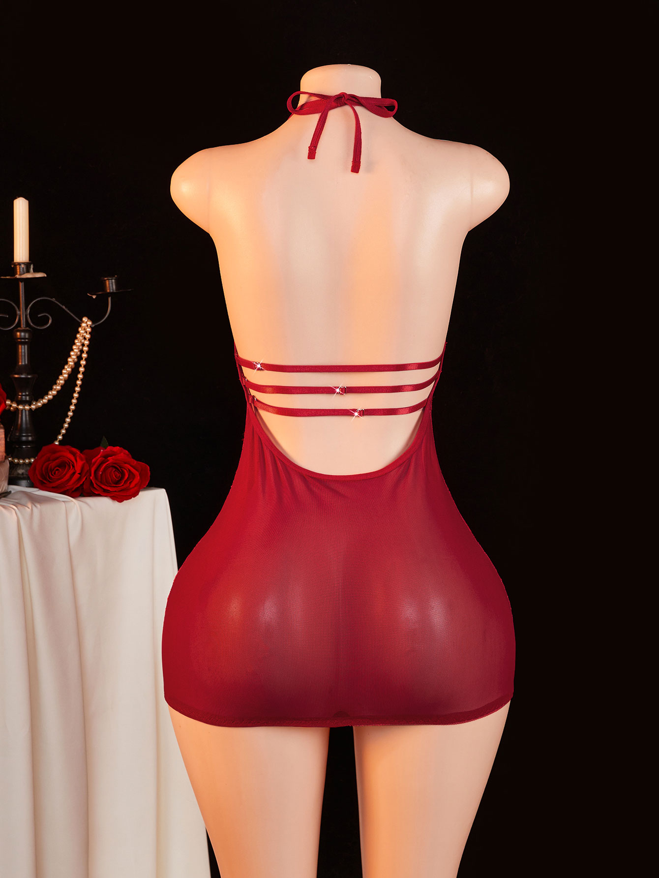 Sheer Lace Babydoll Women Halt - Sexy Mesh Sheer Bodycon Dress 评论和价格