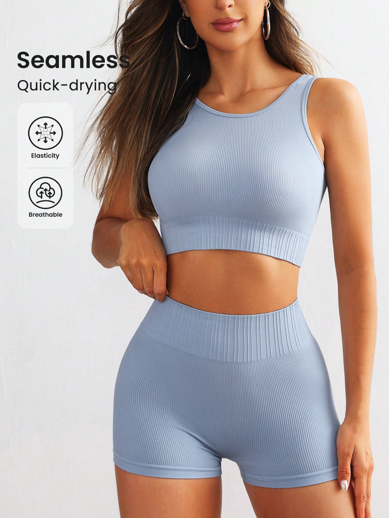 Women Seamless Ribbed Yoga Set - Seamless Ribbed Workout Tank Top 评论和价格